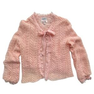 VTG Romantic Pink Lace Open Cardigan I. Magnin Wool Silk Chiffon Balletcore